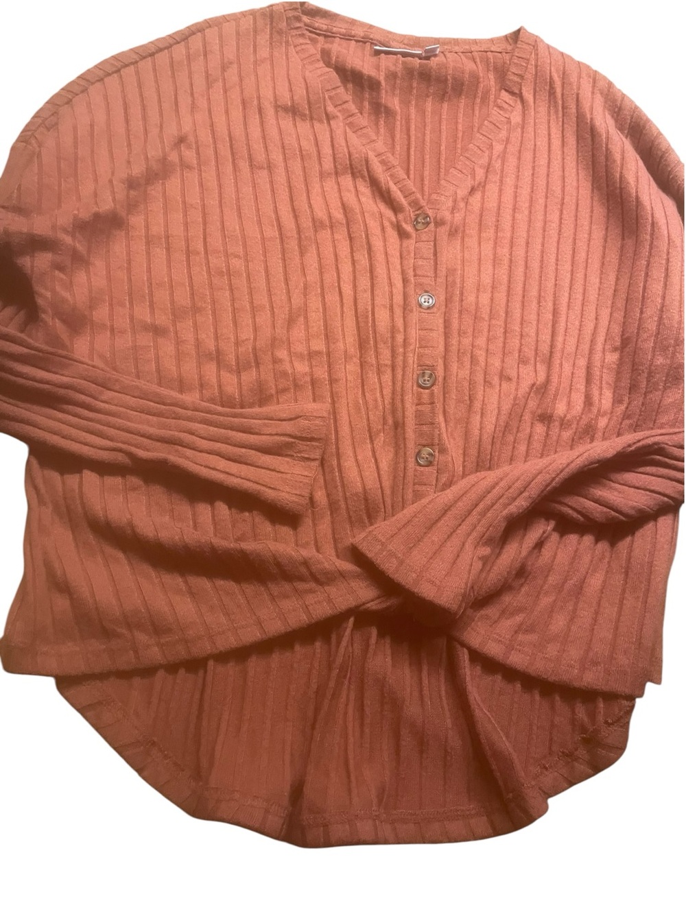 SO Women's Ribbed Button-Up Cardigan - Coral Peach
